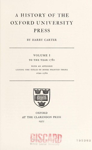 A History of the Oxford University Press