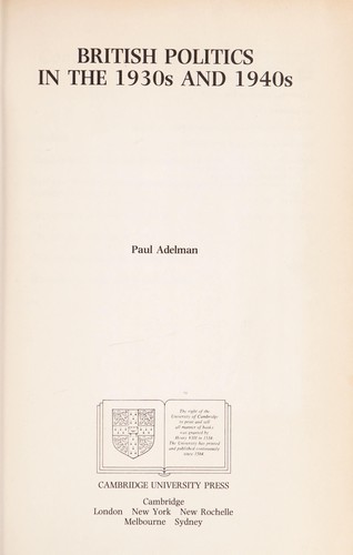 British Politics in the 1930s and 1940s