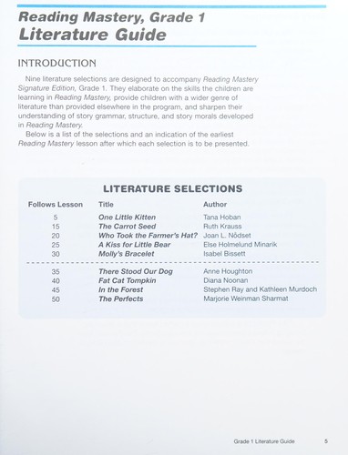 Reading Mastery Reading/Literature Strand Grade 1, Literature Guide
