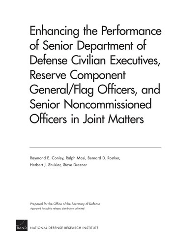 Enhancing the Performance of Senior Department of Defense Civilian Executives, Reserve Component General/flag Officers, and Senior Noncommissioned Officers in Joint Matters