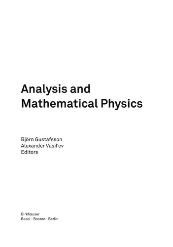 Analysis and Mathematical Physics (2009)