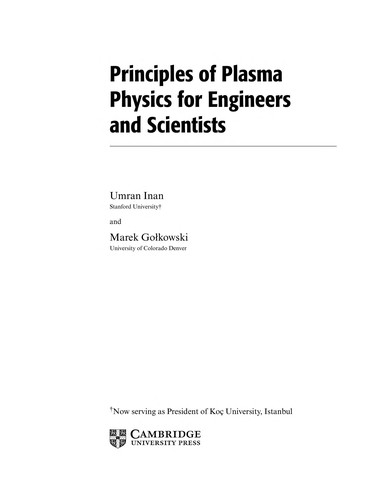 Principles of Plasma Physics for Engineers and Scientists