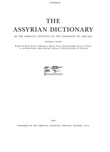 The Assyrian Dictionary, Volume 20, U and W