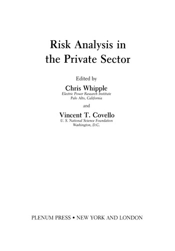 Risk Analysis in the Private Sector (Softcover Reprint of the Original 1st 1985)