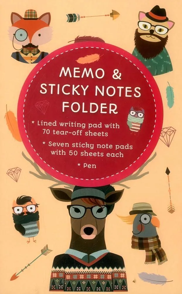 Memo & Sticky Notes Folder: Hipster Animals : Small Folder Containing 7 Sticky Notepads, a Tear-Off Lined Writing Pad, and Gel Pen