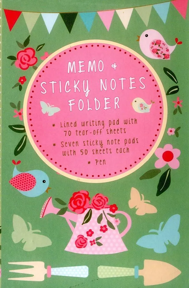 Memo & Sticky Notes Folder: Pretty Garden : Small Folder Containing 7 Sticky Notepads, a Tear-Off Lined Writing Pad, and Gel Pen