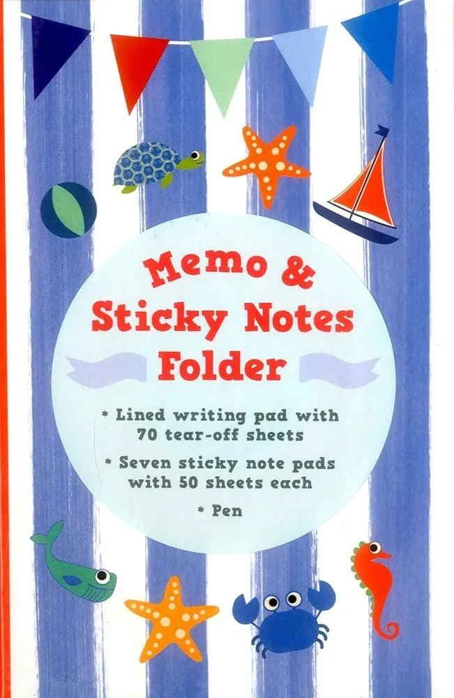 Memo & Sticky Notes Folder: Nautical : Small Folder Containing 7 Sticky Notepads, a Tear-Off Lined Writing Pad, and Gel Pen