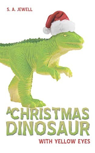 A Christmas Dinosaur With Yellow Eyes