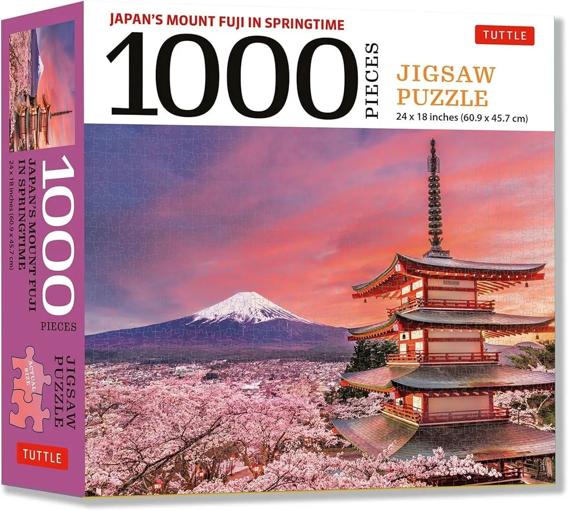 Japan's Mount Fuji in Springtime- 1000 Piece Jigsaw Puzzle : Snowcapped Mount Fuji and Chureito Pagoda in Springtime (Finished Size 24 in X 18 in)