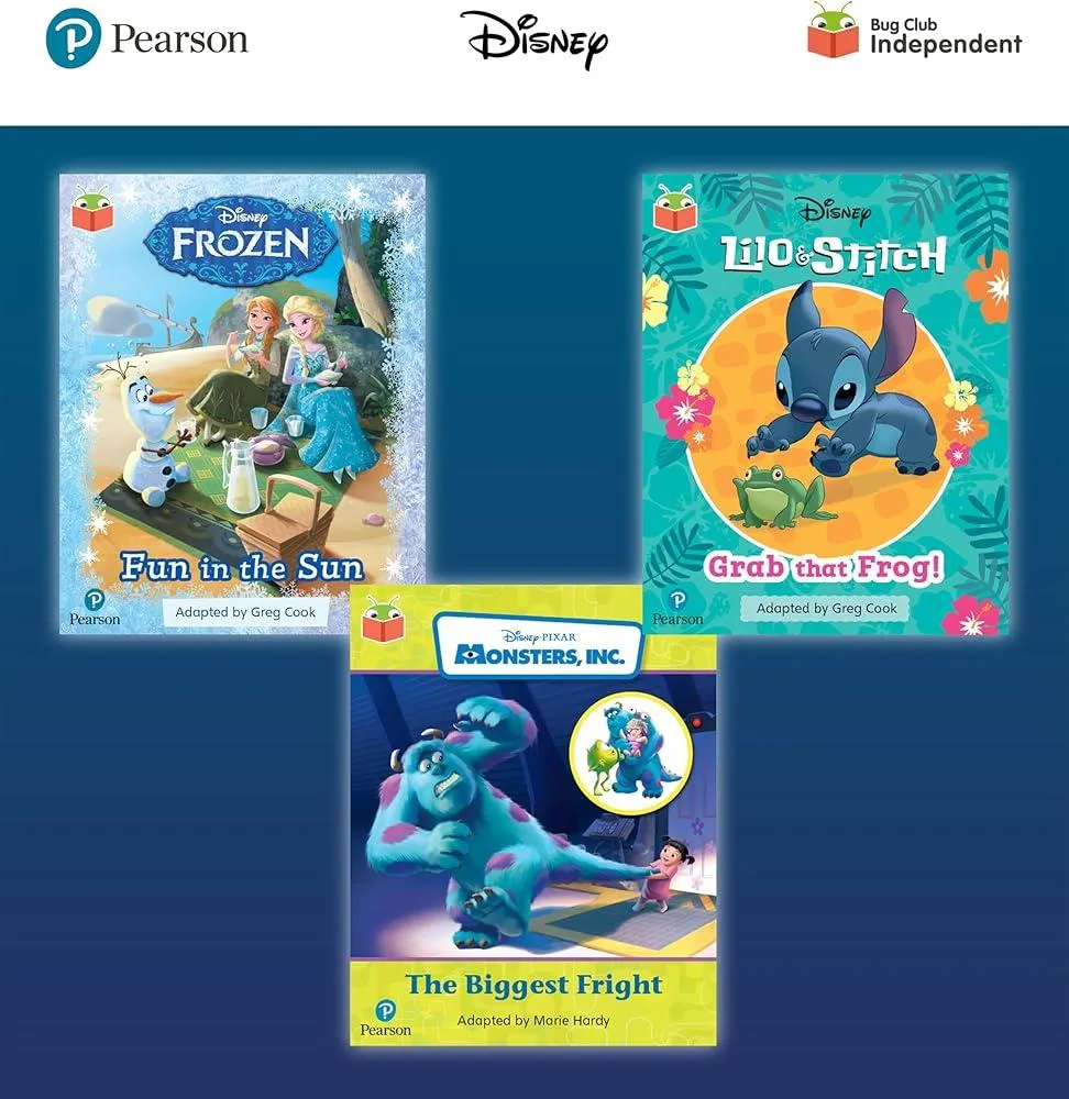 Pearson Bug Club Disney Reception Pack B, including decodable phonics readers for phases 2 and 3; Frozen: Fun in the Sun, Lilo and Stitch: Grab that Frog!, Monsters, Inc: The Biggest Fright