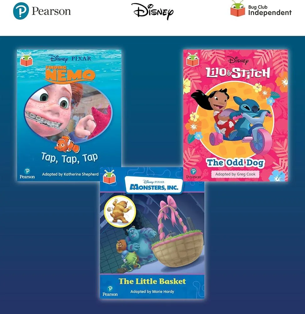 Pearson Bug Club Disney Reception Pack D, including decodable phonics readers for phases 2 to 4: Finding Nemo: Tap, Tap, Tap!, Lilo and Stitch: The Odd Dog, Monsters, Inc: The Little Basket