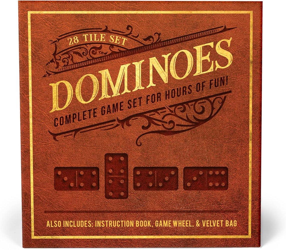 Dominoes : 28 Tile Set - Complete Game Set for Hours of Fun! Also Includes: Instruction Book, Game Wheel and Velvet Bag