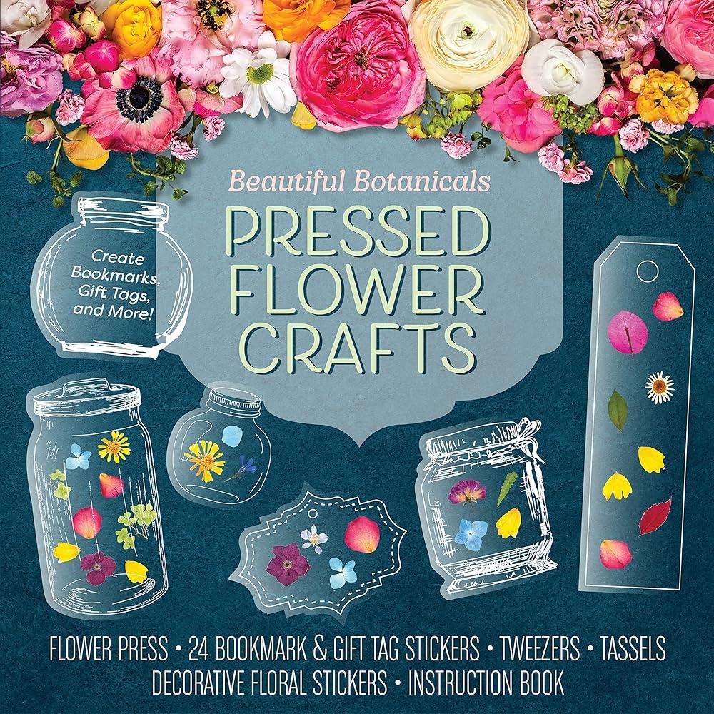 Beautiful Botanicals Pressed Flower Crafts Kit : Create Bookmarks, Gift Tags, and More! Kit Includes: Flower Press, 24 Bookmark and Gift Tag Stickers, Tweezers, Tassels, Decorative Floral Stickers, In