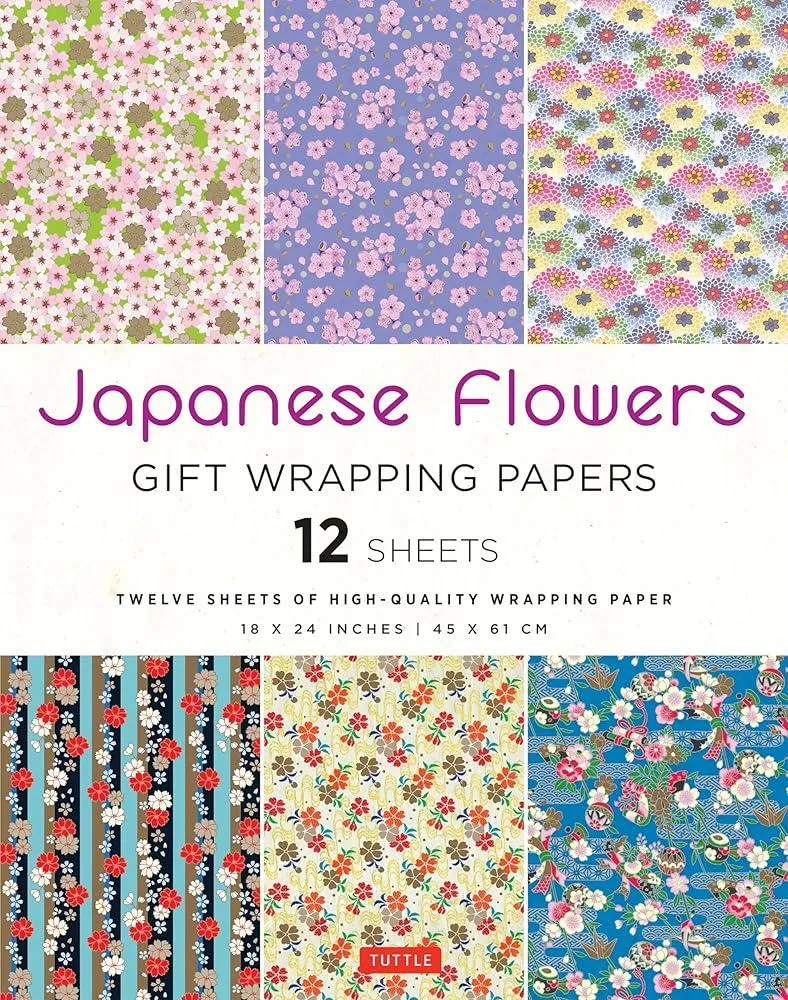 Japanese Flowers Gift Wrapping Papers - 12 sheets : 18 x 24 inch (45 x 61 cm) Wrapping Paper