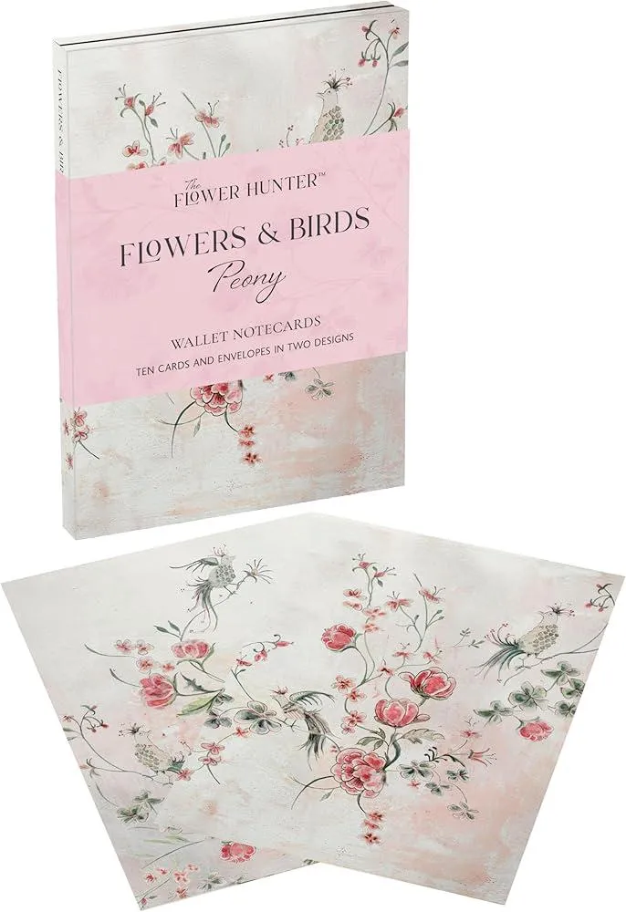 Flowers & Birds Peony Wallet Notecards