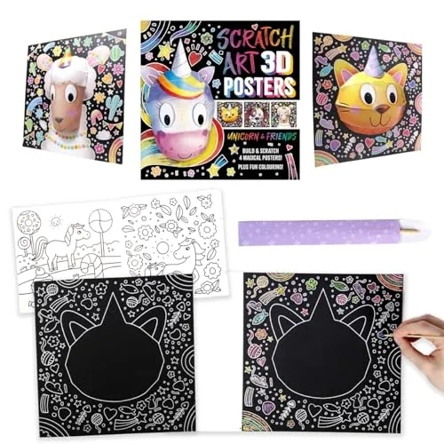 Scratch Art 3D Posters: Unicorn & Friends