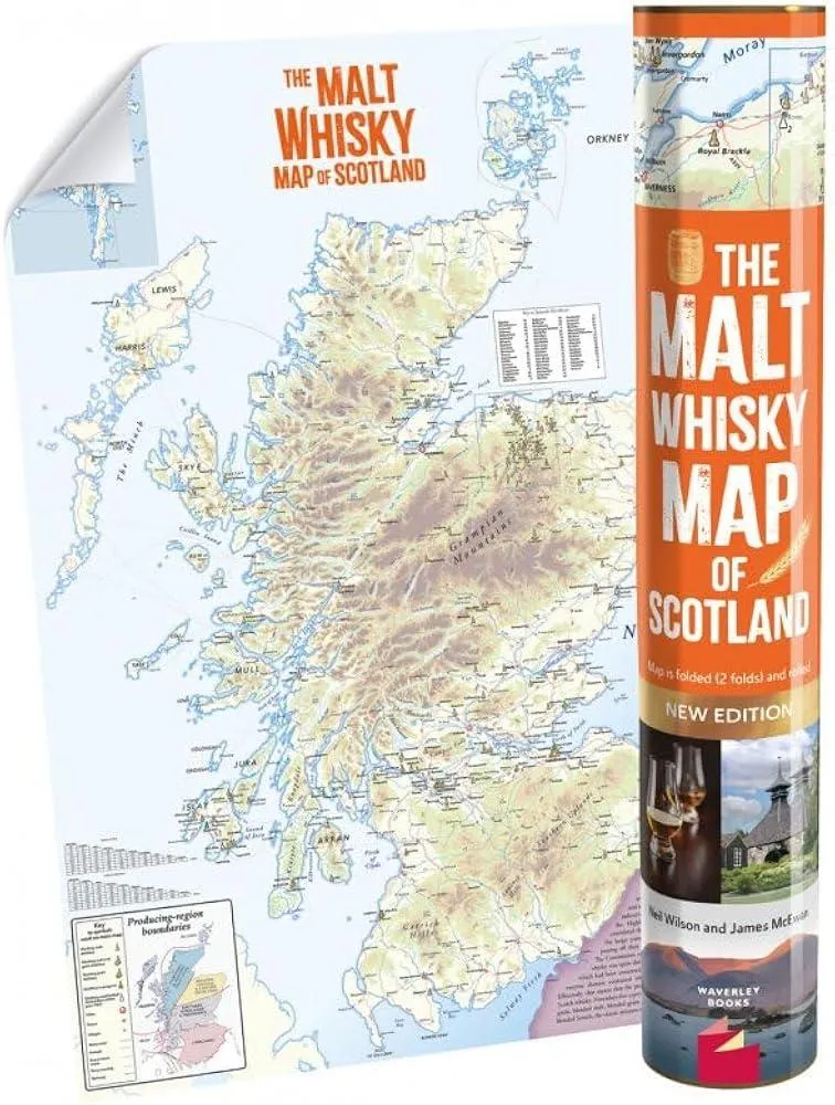 The MALT WHISKY MAP OF SCOTLAND : Folded, Rolled, Tubed