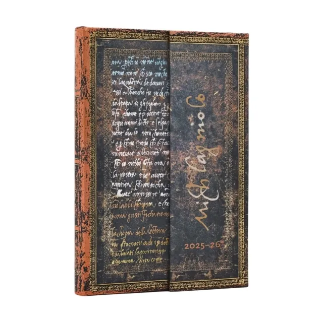2026 Michelangelo Handwriting (Embellished Manuscripts Collection) Mini 18-month Horizontal Hardcover Flexi Dayplanner 2025-2026 (Wrap Closure)