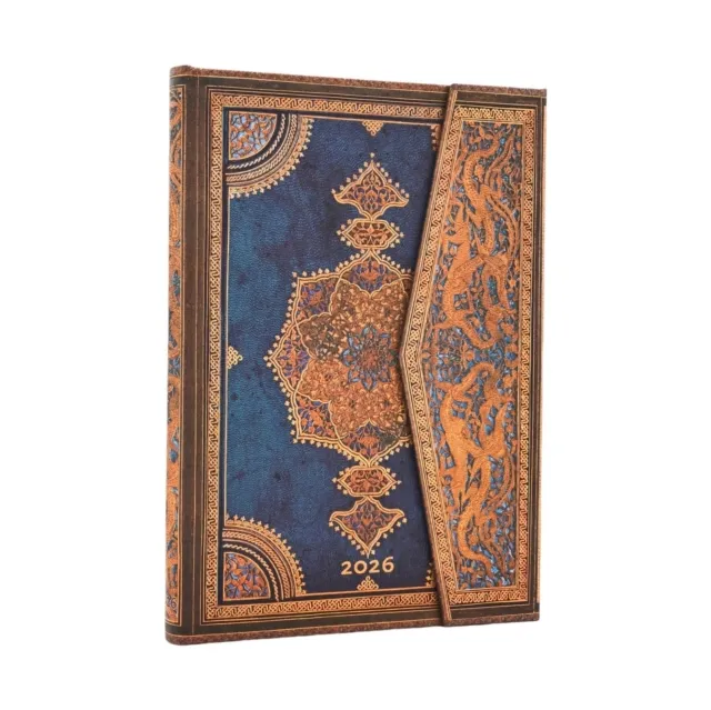 2026 Safavid Indigo (Safavid Binding Art) Midi 12-month Horizontal Hardcover Flexi Dayplanner 2026 (Wrap Closure)