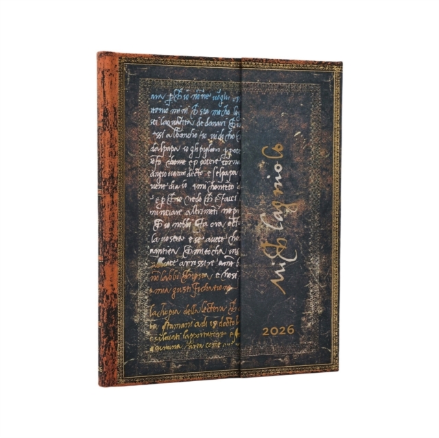 2026 Michelangelo, Handwriting (Embellished Manuscripts Collection) Ultra 12-month Vertical Hardcover Flexi Dayplanner 2026 (Wrap Closure)