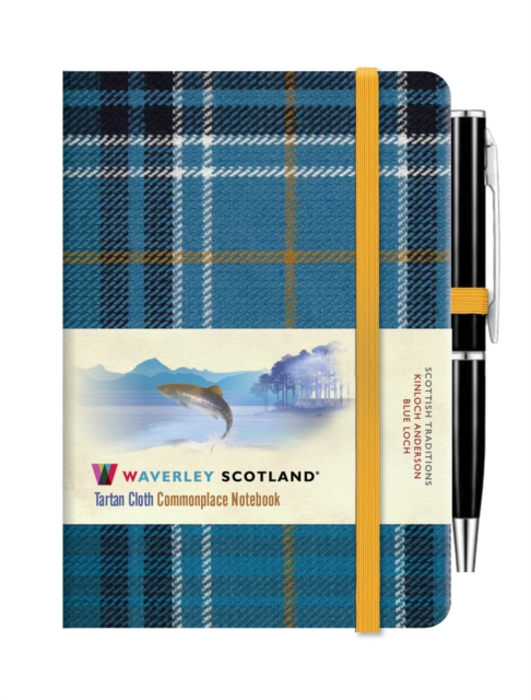 Waverley Blue Loch Tartan cloth mini notebook with pen