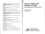 Moscow Politics and the Rise of Stalin