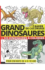 GRAND CAHIER DE COLORIAGE DINOSAURES + 123 Dinosaures a Colorier pour enfants de 4 a 10 ans